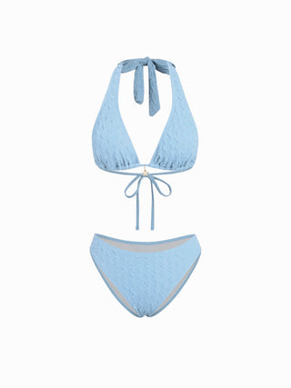 3 Piece Halter Neckline Lace Triangle Bikini Top & Cheeky Bottom With Sarong Bikini Set