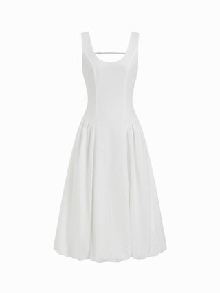 Scoop Neck Draped Bubble Hem Maxi Dress
