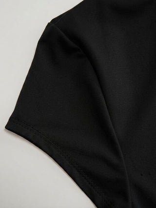 Mandarin Collar Short Sleeve Cut Out Top