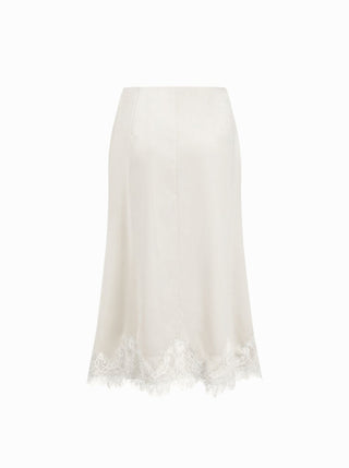 Satin Mid Rise Polka Dot Lace Trim A-line Midi Skirt