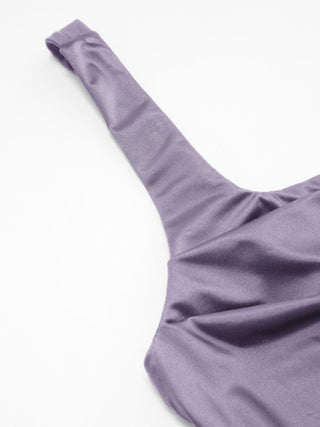 Satin Sculptural Square Neck Ruched Mermaid Maxi Dress