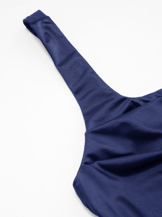 Satin Sculptural Square Neck Ruched Mermaid Maxi Dress