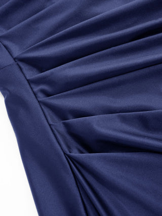 Satin Sculptural Square Neck Ruched Mermaid Maxi Dress