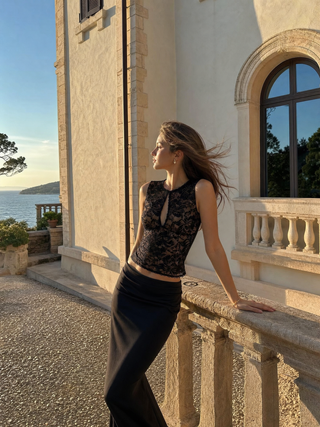 Lace Sheer Boat Neck Top