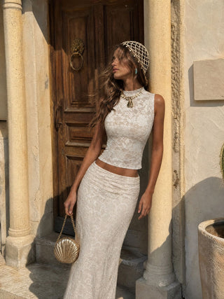 Lace Floral Stand Collar Tank Top