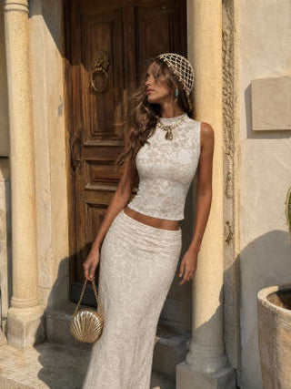 Lace Floral Stand Collar Tank Top