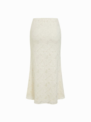 Lace Floral Asymmetrical Neck Top & Mid Rise Mermaid Maxi Skirt Set