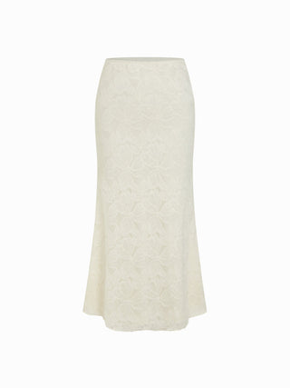 Lace Floral Asymmetrical Neck Top & Mid Rise Mermaid Maxi Skirt Set