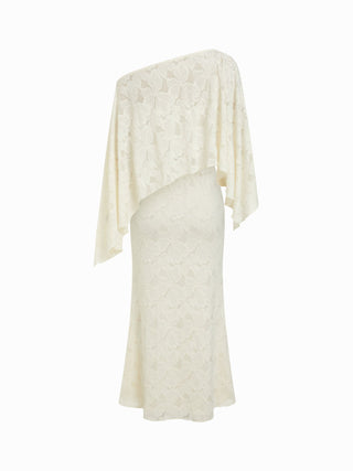 Lace Floral Asymmetrical Neck Top & Mid Rise Mermaid Maxi Skirt Set