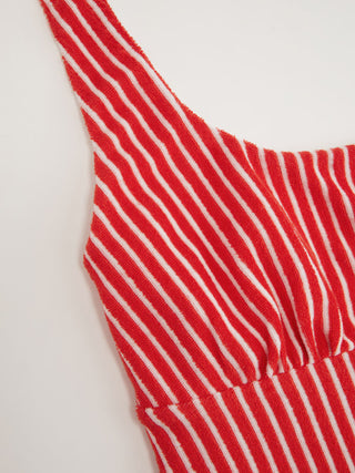 Cotton-Blend Striped Halter Neckline Backless A-Line Mini Dress