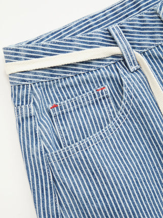 Denim Mid Rise Striped Barrel-leg Jeans with Belt
