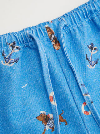Cotton-Blend Mid Rise Dog Graphic Elastic Waist Shorts