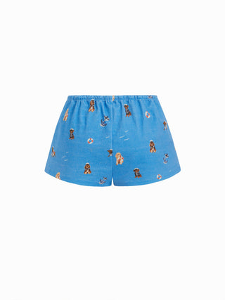 Cotton-Blend Mid Rise Dog Graphic Elastic Waist Shorts