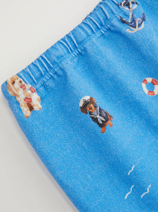 Cotton-Blend Mid Rise Dog Graphic Elastic Waist Shorts