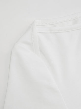 Knit Fabric Boat Neck Curved-Hem 3/4 Long Sleeve Tee