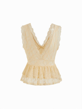 Lace V-neck Ruffle Peplum Hem Tank Top