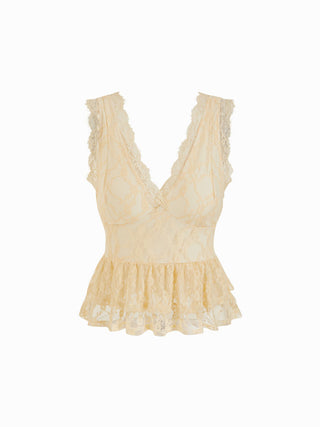 Lace V-neck Ruffle Peplum Hem Tank Top