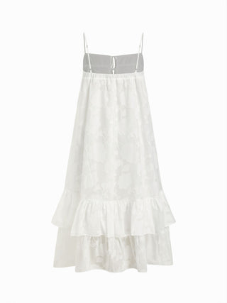 Chiffon Jacquard Floral Square Neck Bowknot Babydoll Maxi Dress