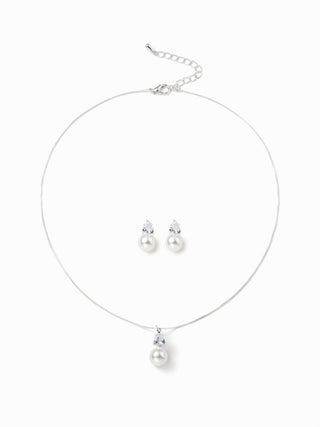 RHINESTONE FAUX PEARL NECKLACE & STUD EARRINGS SET