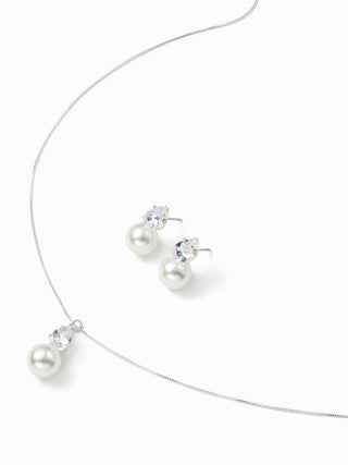 RHINESTONE FAUX PEARL NECKLACE & STUD EARRINGS SET