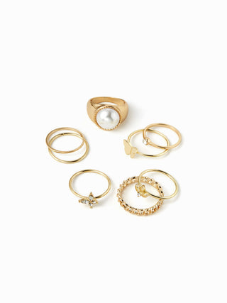 8PCS BUTTERFLY & RHINESTONE RING SET