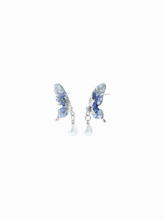 BUTTERFLY & FAUX PEARL DROP EARRINGS