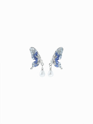 BUTTERFLY & FAUX PEARL DROP EARRINGS