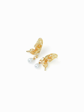 BUTTERFLY & FAUX PEARL DROP EARRINGS