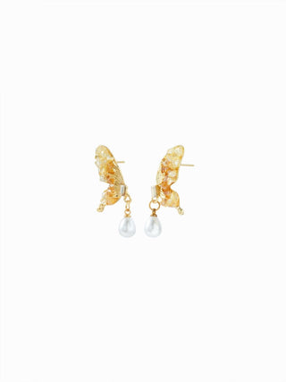 BUTTERFLY & FAUX PEARL DROP EARRINGS
