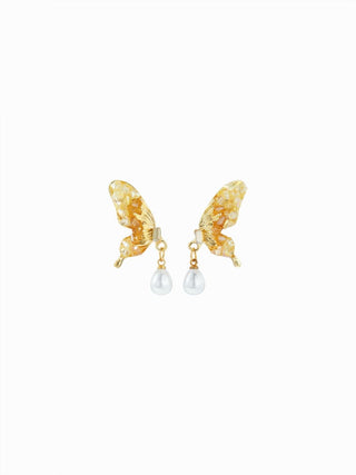 BUTTERFLY & FAUX PEARL DROP EARRINGS