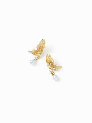 BUTTERFLY & FAUX PEARL DROP EARRINGS