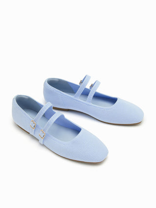 DOUBLE STRAP KNITTED MARY JANE FLATS