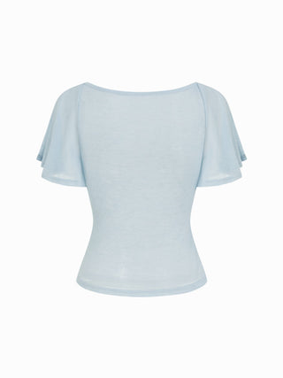 Boat Neck Cloak Sleeve Ruched Sheer Tee