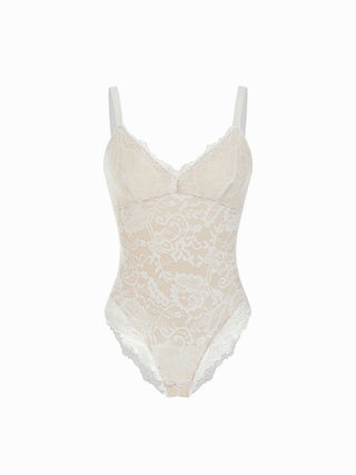 Lace V-neck Scalloped Trim Shapewear Bodysuit