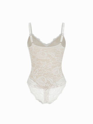 Lace V-neck Scalloped Trim Shapewear Bodysuit