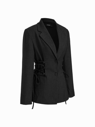 Notch Collar Size Tie Button Oversized Blazer