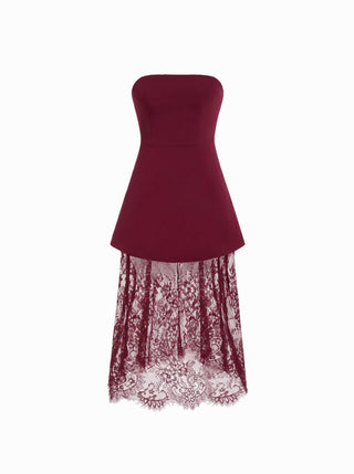 Strapless Lace Panel A-line Maxi Dress