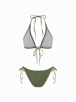 Textured Ruched Halter Tie Side Bikini Set