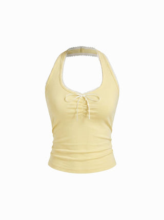 Cotton-blend Halter Neck Ruched Front Cami Top