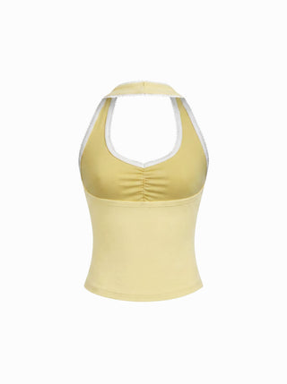 Cotton-blend Halter Neck Ruched Front Cami Top
