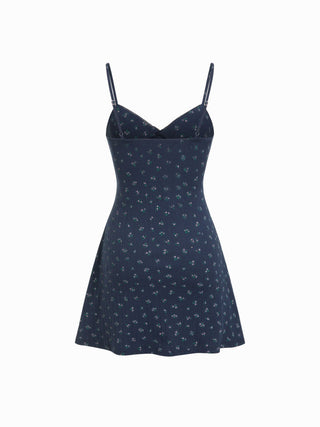 Cotton Floral Sweetheart Textured Bowknot Flared Mini Dress
