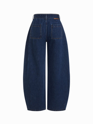 Denim Mid Rise Washed Barrel-leg Belted Jeans