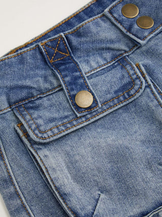 Denim Low Rise Shorts with Large Flap Pockets