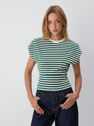 Cotton-blend Striped Seam Detail Tee