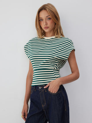 Cotton-blend Striped Seam Detail Tee