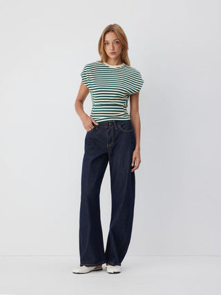 Cotton-blend Striped Seam Detail Tee