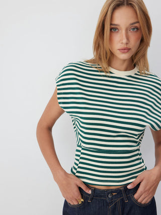 Cotton-blend Striped Seam Detail Tee