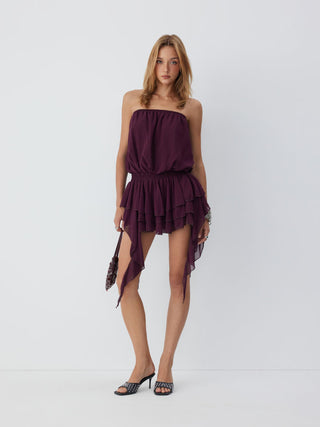 Chiffon Strapless Asymmetrical Layered Mini Dress
