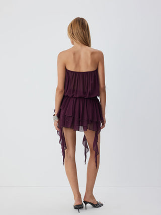 Chiffon Strapless Asymmetrical Layered Mini Dress