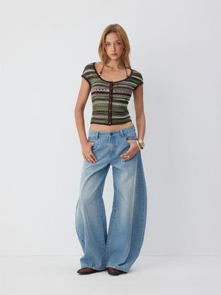 Knit Scoop Neck Short Sleeve Pointelle Hollow Out Cardigan
